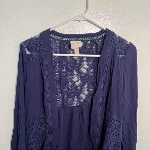 Knox Rose Open Front Cardigan Navy Blue Crochet Lace M - Picture 3 of 9